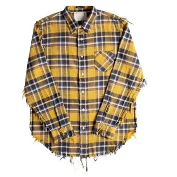 R13 Black & Yellow Plaid Flannel Shirt Size Large - Picture 9 of 9